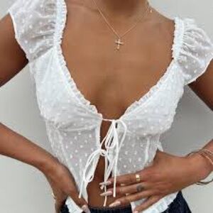 Micas White Ruffled Crop Top small